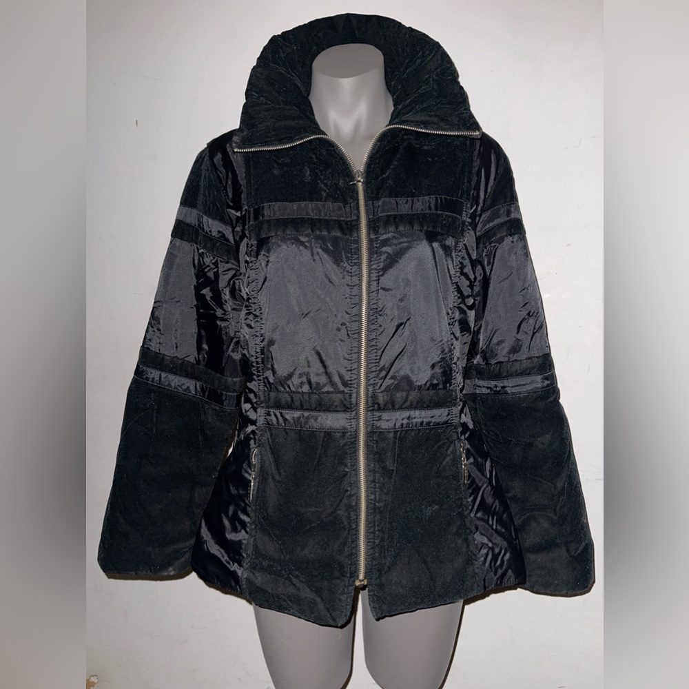 PORIA & PORIA BLACK NYLON VELOURS WOMAN JACKET  MADE IN ITALY SIZE SMALL